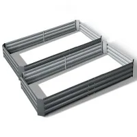 Green Fingers 2x Raised Garden Bed 210x90cm - Galvanised Steel, Anti-Rust, Rounded Edges, Aluminium Grey, Durable