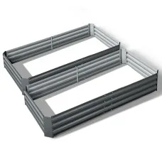 Green Fingers 2x Raised Garden Bed 210x90cm - Galvanised Steel, Anti-Rust, Rounded Edges, Aluminium Grey, Durable