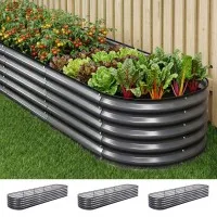 Green Fingers 3-Pack Oval Raised Garden Beds 320cm Galvanised Steel Safety Edging Gloves & Pegs