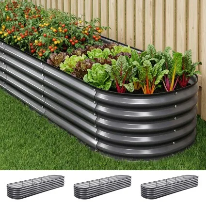 Green Fingers 3-Pack Oval Raised Garden Beds 320cm Galvanised Steel Safety Edging Gloves & Pegs