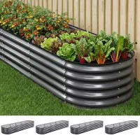 Green Fingers 4-Piece Raised Garden Bed Kit 320cm Oval Galvanised Steel with Safety Edging Aluminium Grey