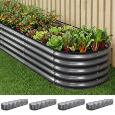 Green Fingers 4-Piece Raised Garden Bed Kit 320cm Oval Galvanised Steel with Safety Edging Aluminium Grey