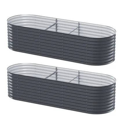 Green Fingers x2 Raised Garden Bed Kit Oval 240x80x56cm Galvanised Steel Rustproof Vegetable Planter Outdoor
