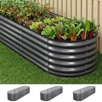 Green Fingers 3 Piece Raised Garden Bed Set 240cm Galvanised Steel Oval Planters with Safety Edging