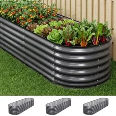 Green Fingers 3 Piece Raised Garden Bed Set 240cm Galvanised Steel Oval Planters with Safety Edging
