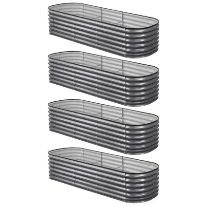 Green Fingers 4 Pack Raised Garden Beds 240cm Galvanised Steel with Safety Edging Aluminium Grey