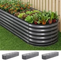 Green Fingers 3-Pack Oval Raised Garden Bed Kit 320cm Galvanised Steel Safety Edging Grey