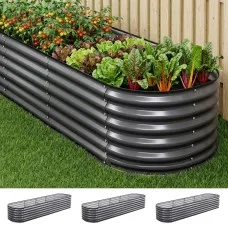Green Fingers 3-Pack Oval Raised Garden Bed Kit 320cm Galvanised Steel Safety Edging Grey