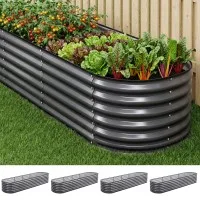 Green Fingers 4-Piece Raised Garden Bed Kit 320cm Galvanised Steel Aluminium Grey