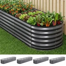Green Fingers 4-Piece Raised Garden Bed Kit 320cm Galvanised Steel Aluminium Grey