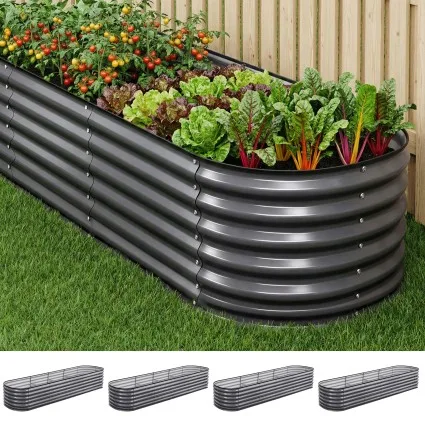 Green Fingers 4-Piece Raised Garden Bed Kit 320cm Galvanised Steel Aluminium Grey