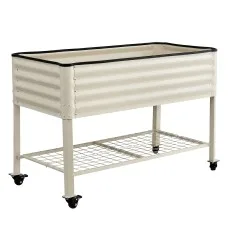 Green Fingers Mobile Raised Garden Bed 115cm White Elevated Planter 81cm Height with Wheels and Shelf
