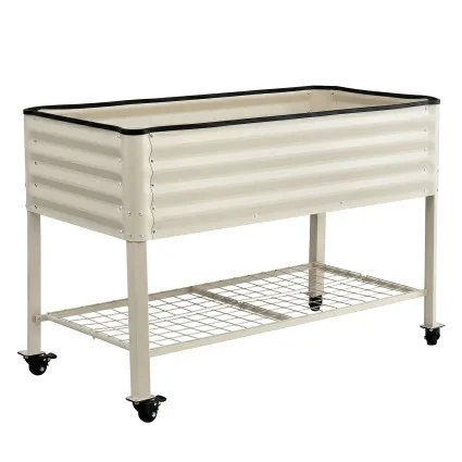 Green Fingers Mobile Raised Garden Bed 115cm White Elevated Planter 81cm Height with Wheels and Shelf