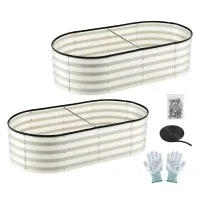 Green Fingers Raised Garden Bed 2 Pack Galvanised Planter Boxes 120x60x30cm Cream Rust Resistant 2-Pk