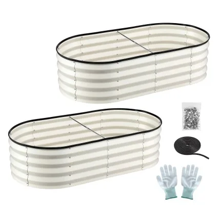 Green Fingers Raised Garden Bed 2 Pack Galvanised Planter Boxes 120x60x30cm Cream Rust Resistant 2-Pk