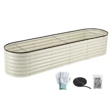 Green Fingers Oval Raised Garden Bed 240x60x45cm Galvanised Steel Rust Resistant White Deep 45cm Planter Box