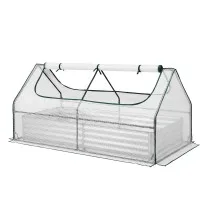 Green Fingers 3 in 1 Galvanised Raised Garden Bed with Greenhouse Kit 180 x 80 x 30cm White & Silver