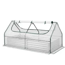 Green Fingers 3 in 1 Galvanised Raised Garden Bed with Greenhouse Kit 180 x 80 x 30cm White & Silver