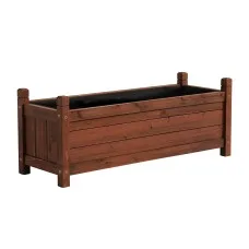 Green Fingers Raised Wooden Garden Bed Planter Box 90x30x33cm Brown Solid Fir Wood Liner Drainage Base