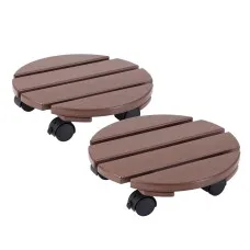 Gardeon 2PC Plant Carts HDPE Plant Caddy with Lockable Wheels Brown 32 cm x 10 cm in Pack of 2 Pieces