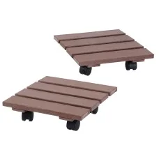 Gardeon 2PC HDPE Plant Carts with Lockable Wheels Brown 32 x 32 x 10 cm Durable Movers for Pots Indoor Outdoor