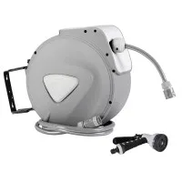 Green Fingers 10M Retractable Water Hose Reel with Auto Rewind, 9-Setting Spray Gun, UV-Resistant PVC, 180° Swivel Mount