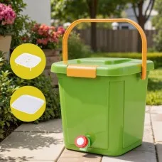 Gardeon Kitchen Compost Caddy 20L Food Waste Bin with Drain Tap 3-Compartment Sorting Tray and Inner Cover Green