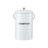 Gardeon 6L Kitchen Compost Bin White Ventilated Lid Countertop Metal Caddy Odour Control Durable Handle