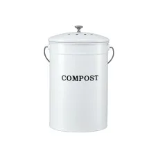 Gardeon 6L Kitchen Compost Bin White Ventilated Lid Countertop Metal Caddy Odour Control Durable Handle