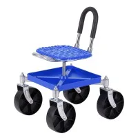 Gardeon Rolling Garden Cart Seat Stool 150kg Swivel Height Adjustable Red