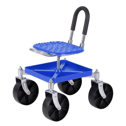 Gardeon Rolling Garden Cart Seat Stool 150kg Swivel Height Adjustable Red