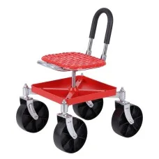 Gardeon Rolling Garden Cart Seat Stool 150kg Height Adjustable 360 Swivel Red