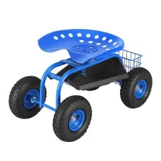 Gardeon Rolling Garden Seat 360° Swivel Adjustable Height 46–56 cm Steel Frame Up to 150 kg Capacity