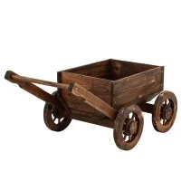 Gardeon Wooden Planter Cart Fir Wood Wagon Wheel Plant Stand Large Outdoor Decorative 77cm Lengths Suitable
