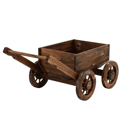 Gardeon Wooden Planter Cart Fir Wood Wagon Wheel Plant Stand Large Outdoor Decorative 77cm Lengths Suitable