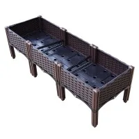 Green Fingers Raised Garden Bed 120x40x36cm Durable PP Planter Box with Drainage, Indoor Outdoor Herb and Veg Container