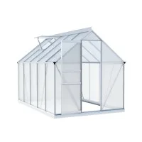 Green Fingers Aluminium Polycarbonate Greenhouse 3.1m x 1.9m x 2.0m with Lockable Door and Gutter System