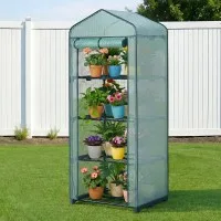 Green Fingers 4-Tier Mini Greenhouse 1.6m Tall with Waterproof Roll-Up Zipper Door and Removable PVC Cover
