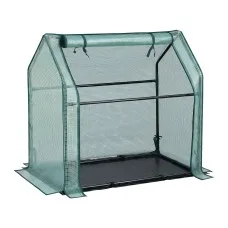 Green Fingers Mini Greenhouse 91cm Steel Frame PE Cover Roll-Up Door Outdoor Plant Shelter for Gardens Green