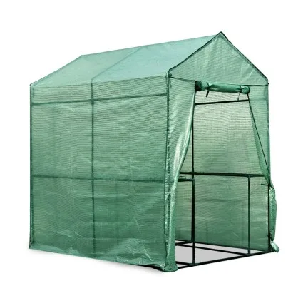 Green Fingers Walk-In Greenhouse 1.9x1.2M - Durable PVC, 4 Shelves, Roll-Up Door, Weather-Proof, Galvanised Steel Frame