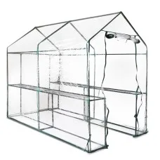 Green Fingers 1.2x1.9x1.9M Walk-In Greenhouse Tunnel with Clear PVC Cover & 4 Shelves, Powder-Coated Steel Frame