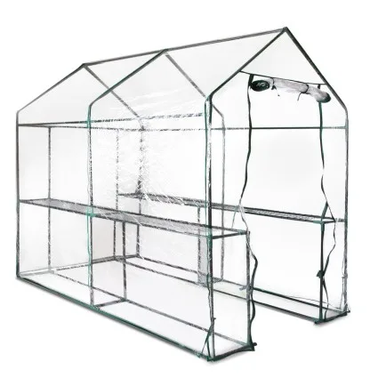 Green Fingers 1.2x1.9x1.9M Walk-In Greenhouse Tunnel with Clear PVC Cover & 4 Shelves, Powder-Coated Steel Frame