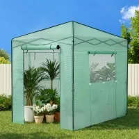Green Fingers Walk-In Greenhouse 180 x 240 x 240cm Steel Frame PE Cover Green