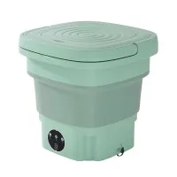 Devanti Portable Washing Machine, PP Plastic, 8L Capacity, Green, Foldable, Germicidal Blue Light, Travel-Friendly