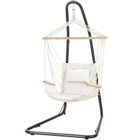 Gardeon Hammock Chair with Adjustable Steel Stand, Weather-Resistant, Indoor/Outdoor, 65% Cotton, 120kg Capacity