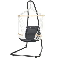 Gardeon Hammock Chair Set with Adjustable Steel Stand, Timber Rail, and Cotton-Poly Blend for Indoor/Outdoor Relaxation