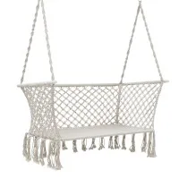 Gardeon Cream 2-Person Hammock Chair - Handmade, Tassels, Cotton-Poly Blend, Indoor/Outdoor, 200kg Capacity