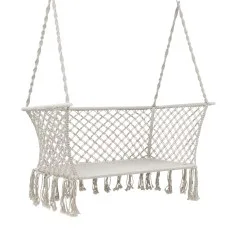 Gardeon Cream 2-Person Hammock Chair - Handmade, Tassels, Cotton-Poly Blend, Indoor/Outdoor, 200kg Capacity