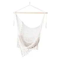 Gardeon Cream Hammock Chair Swing: Cotton Blend, Timber Rail, 240x100cm, Indoors/Outdoors, No Assembly, 120kg Capacity