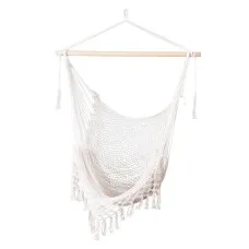 Gardeon Cream Hammock Chair Swing: Cotton Blend, Timber Rail, 240x100cm, Indoors/Outdoors, No Assembly, 120kg Capacity